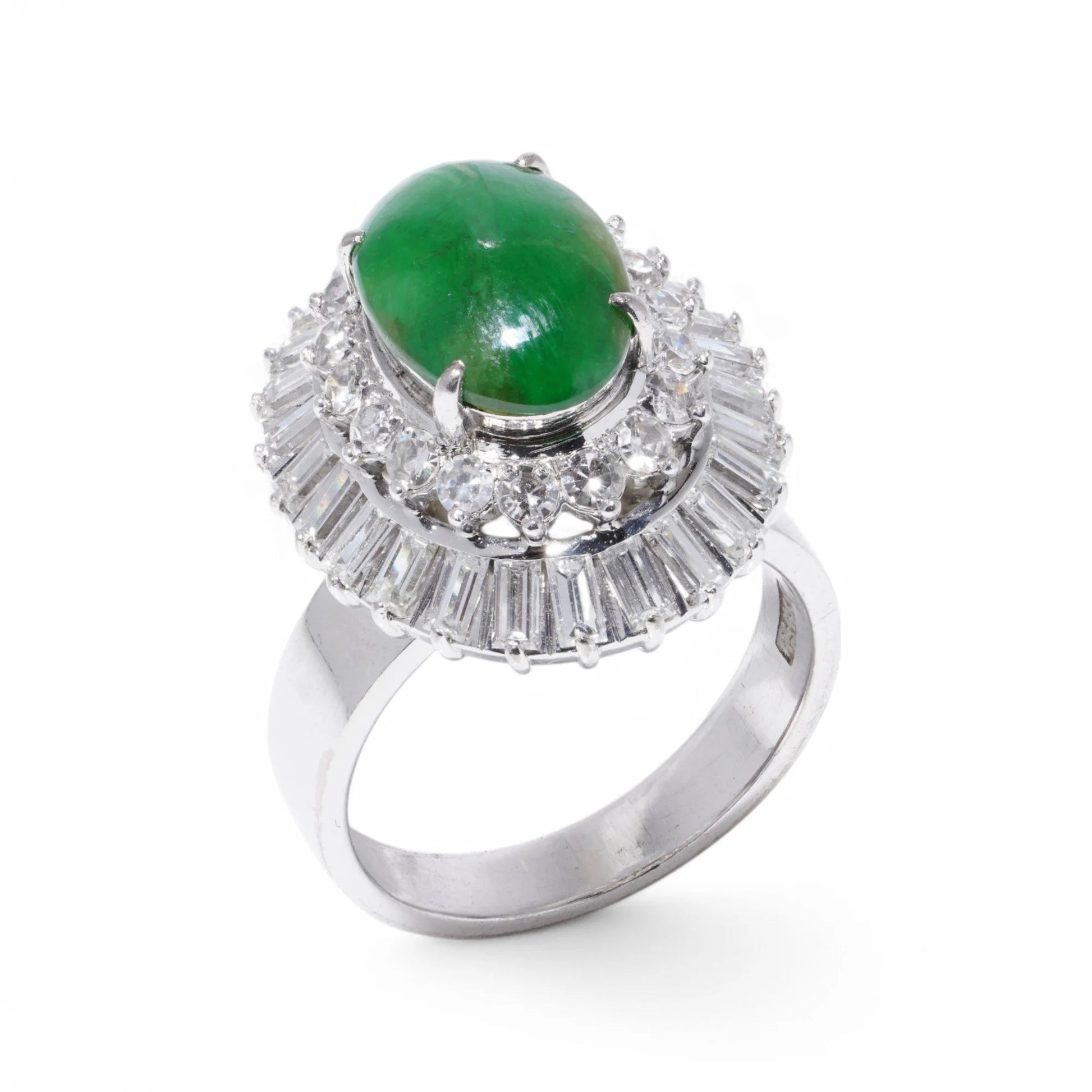 Chinese 3ct Jadeite Jade and Diamond Cluster Ring