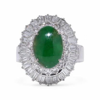 Chinese 3ct Jadeite Jade and Diamond Cluster Ring