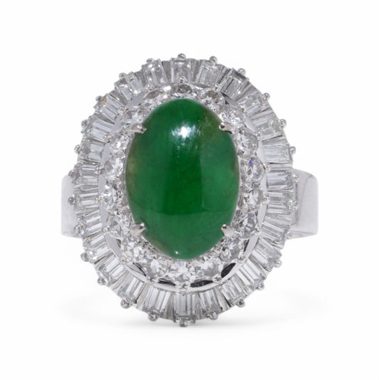 Chinese 3ct Jadeite Jade and Diamond Cluster Ring