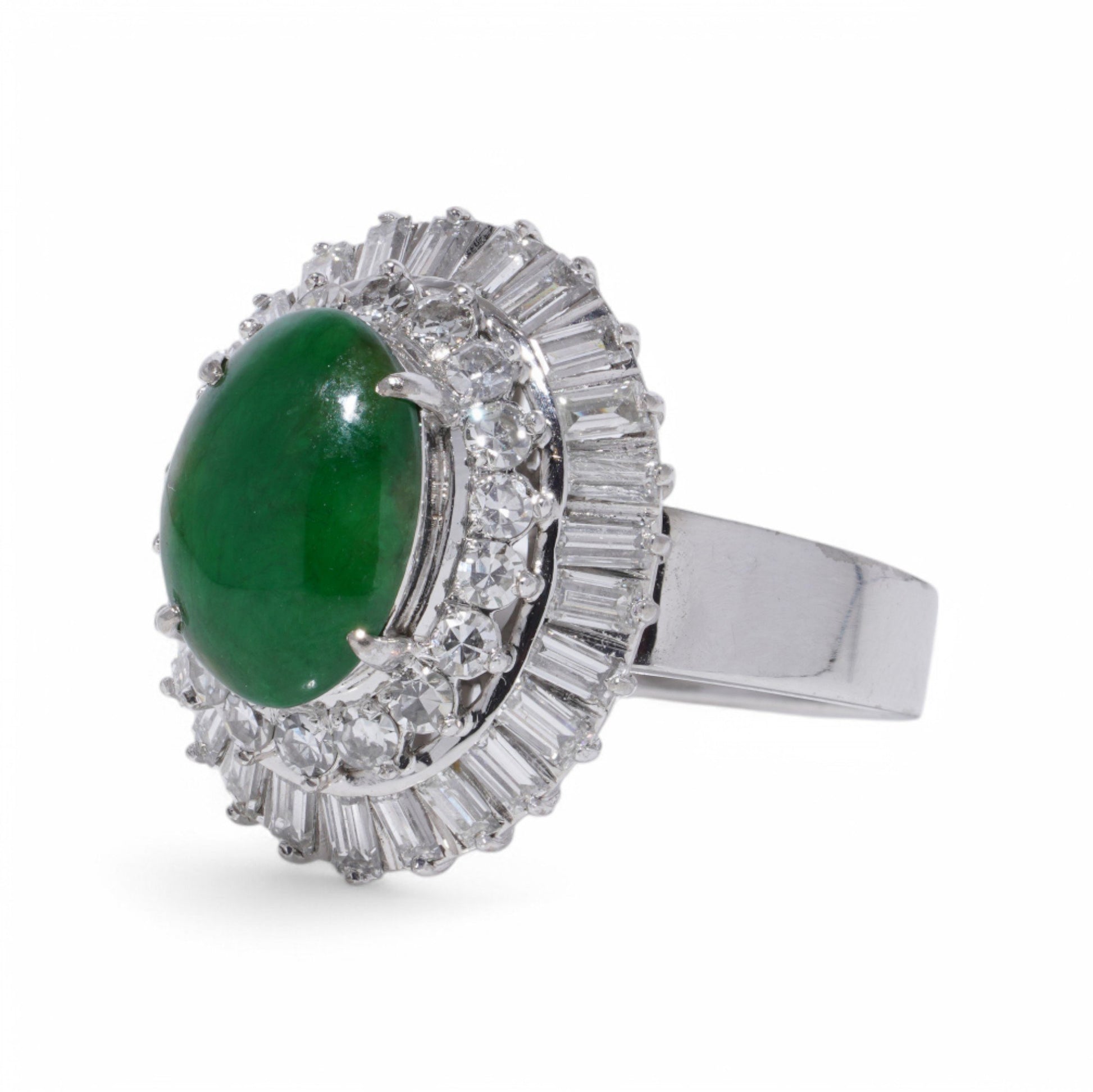 Chinese 3ct Jadeite Jade and Diamond Cluster Ring