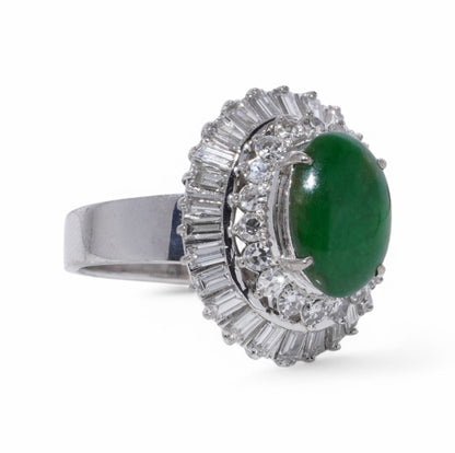 Chinese 3ct Jadeite Jade and Diamond Cluster Ring