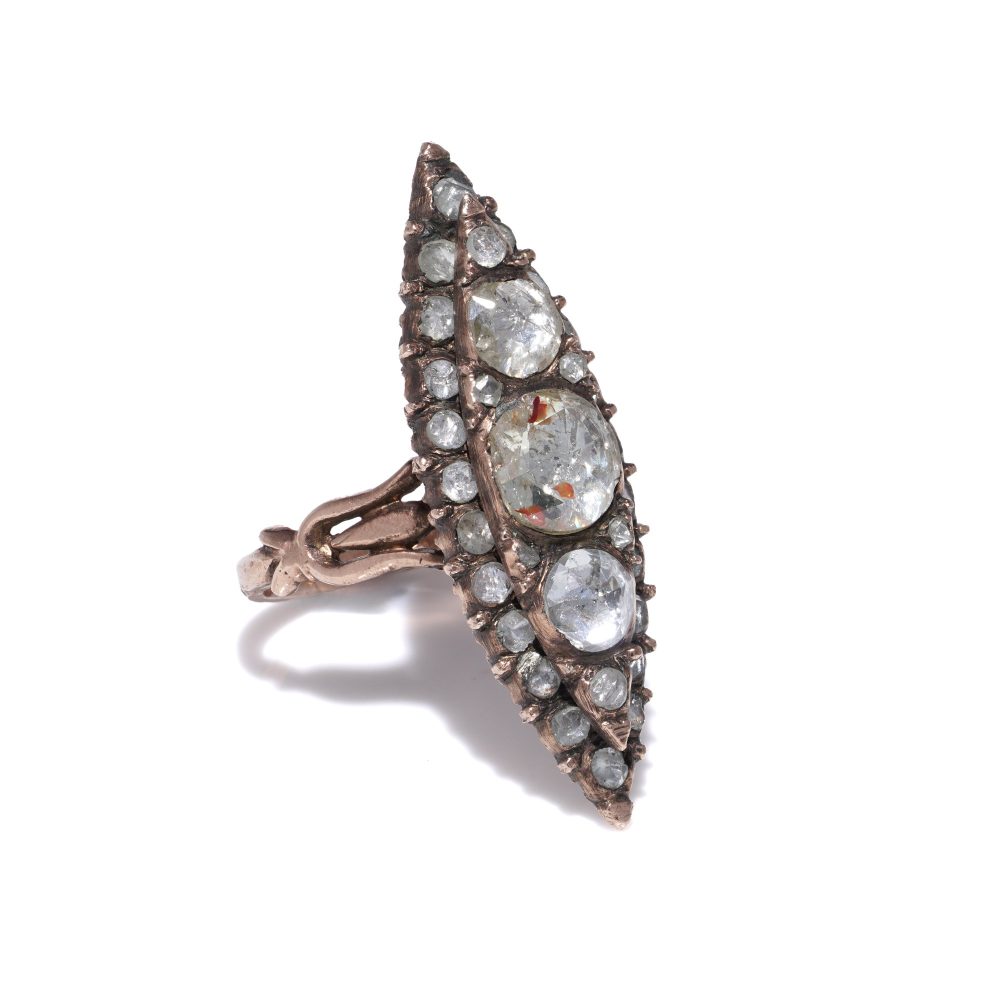 Victorian 9 Carat Gold Marquise Diamond Ring