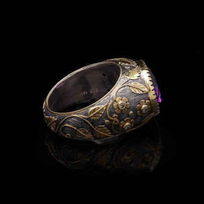 Vintage 10 Carat Amethyst Dome Ring In 18 Carat Gold And Silver