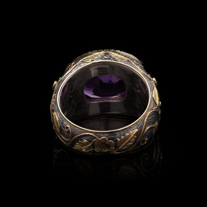 Vintage 10 Carat Amethyst Dome Ring In 18 Carat Gold And Silver