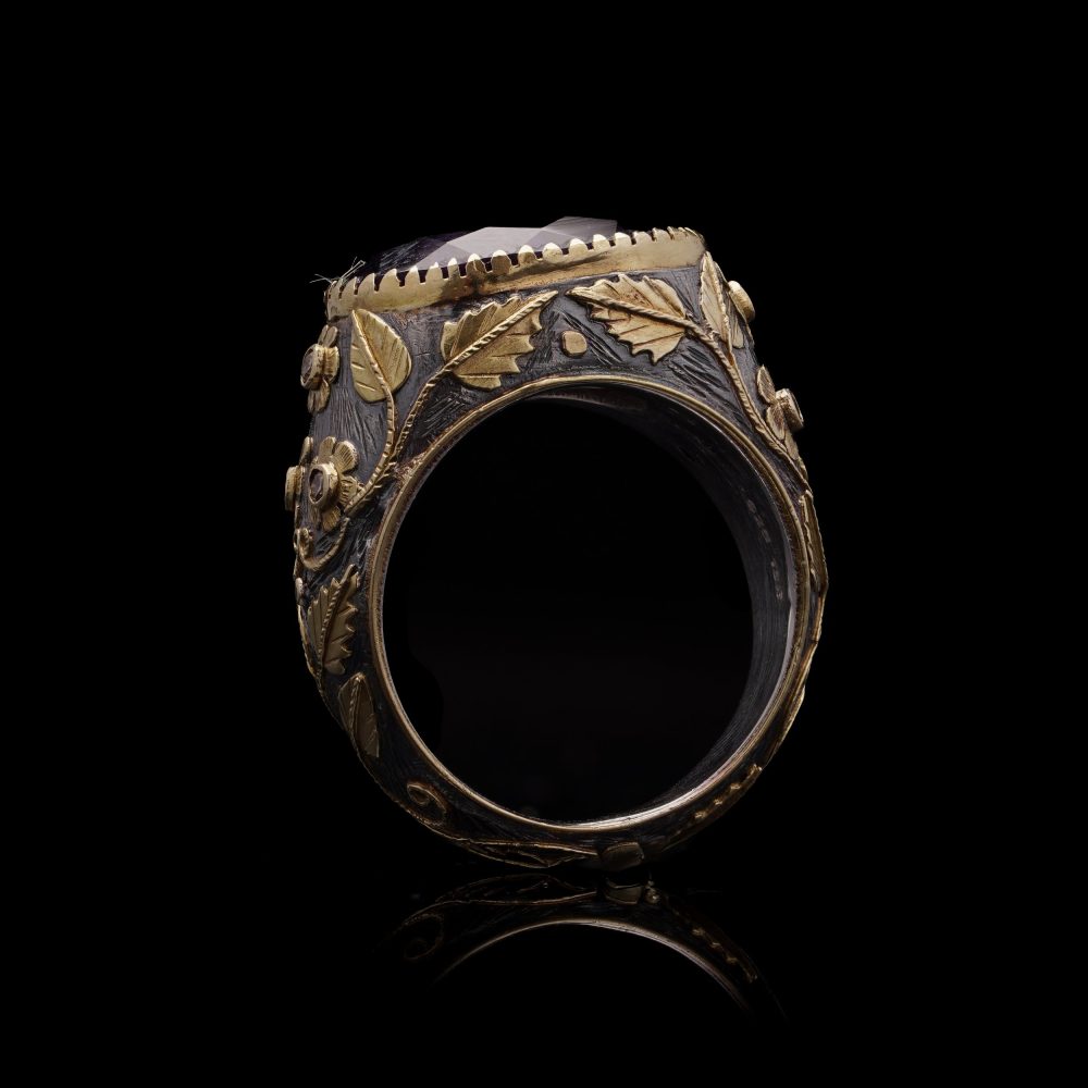 Vintage 10 Carat Amethyst Dome Ring In 18 Carat Gold And Silver