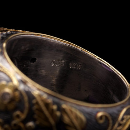 Vintage 10 Carat Amethyst Dome Ring In 18 Carat Gold And Silver