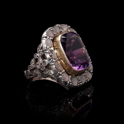 Victorian 9 Carat Gold And Silver 10 Carat Amethyst And Diamond Ring