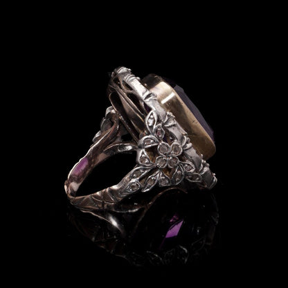 Victorian 9 Carat Gold And Silver 10 Carat Amethyst And Diamond Ring