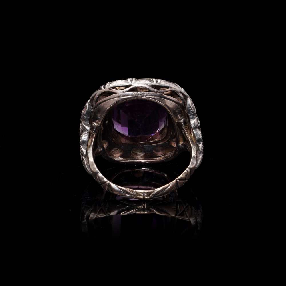 Victorian 9 Carat Gold And Silver 10 Carat Amethyst And Diamond Ring