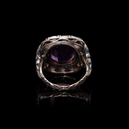 Victorian 9 Carat Gold And Silver 10 Carat Amethyst And Diamond Ring