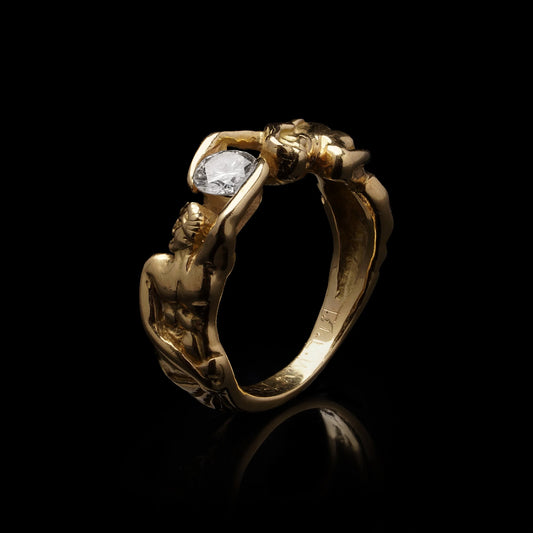 Vintage 18kt Gold Sculptural Figures Ring with Diamond, c.1950–1970