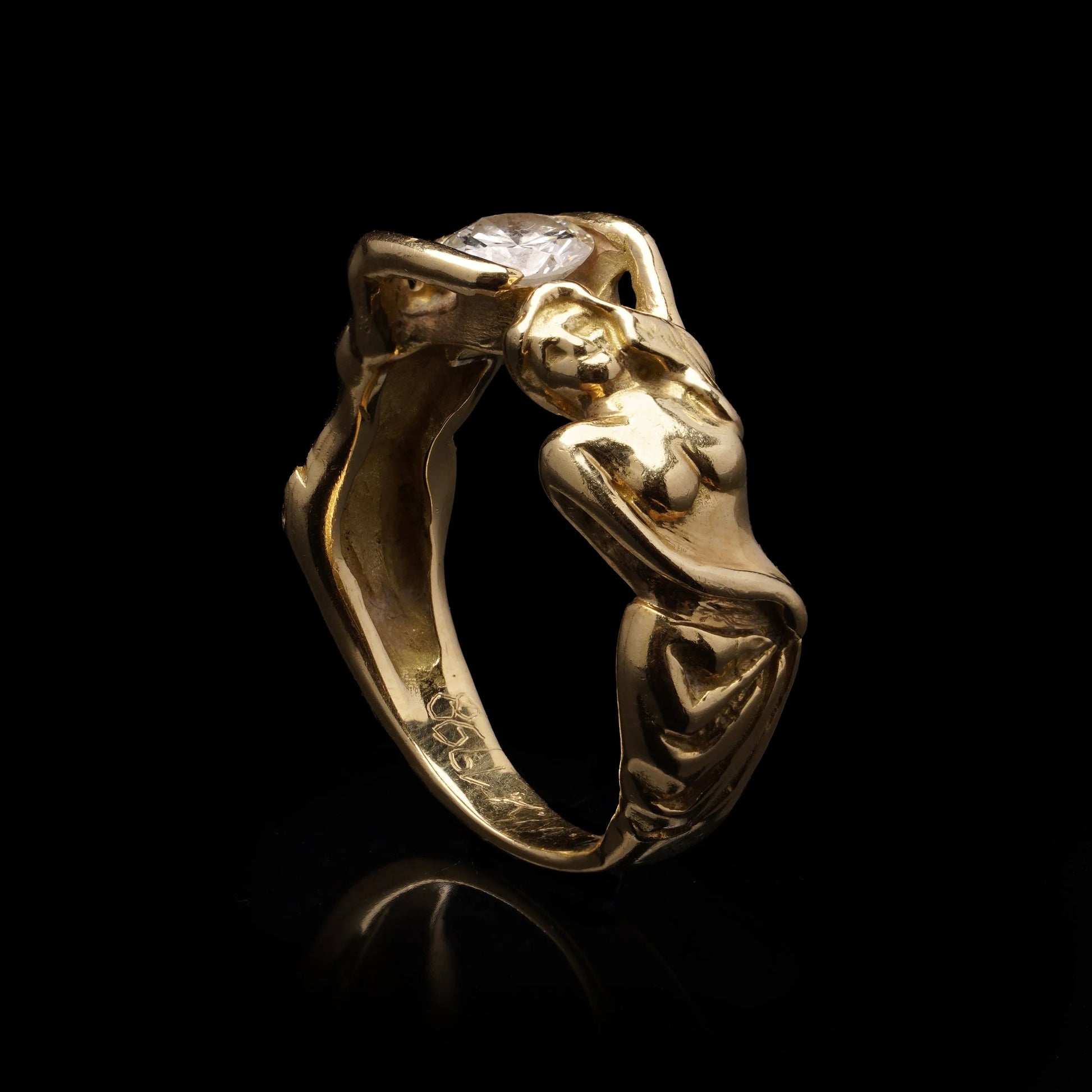 Vintage 18kt Gold Sculptural Figures Ring with Diamond, c.1950–1970