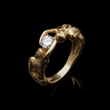 Vintage 18kt Gold Sculptural Figures Ring with Diamond, c.1950–1970