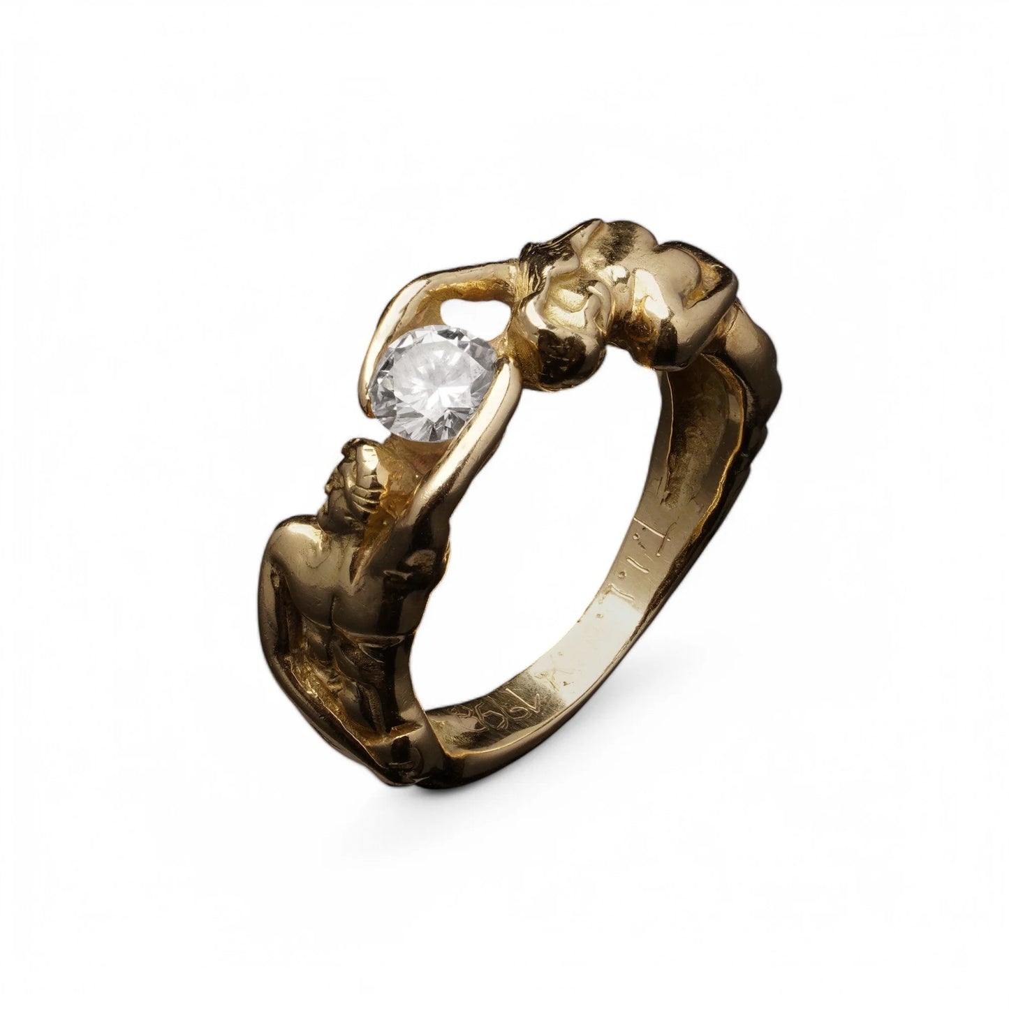 Vintage 18kt Gold Sculptural Figures Ring with Diamond, c.1950–1970