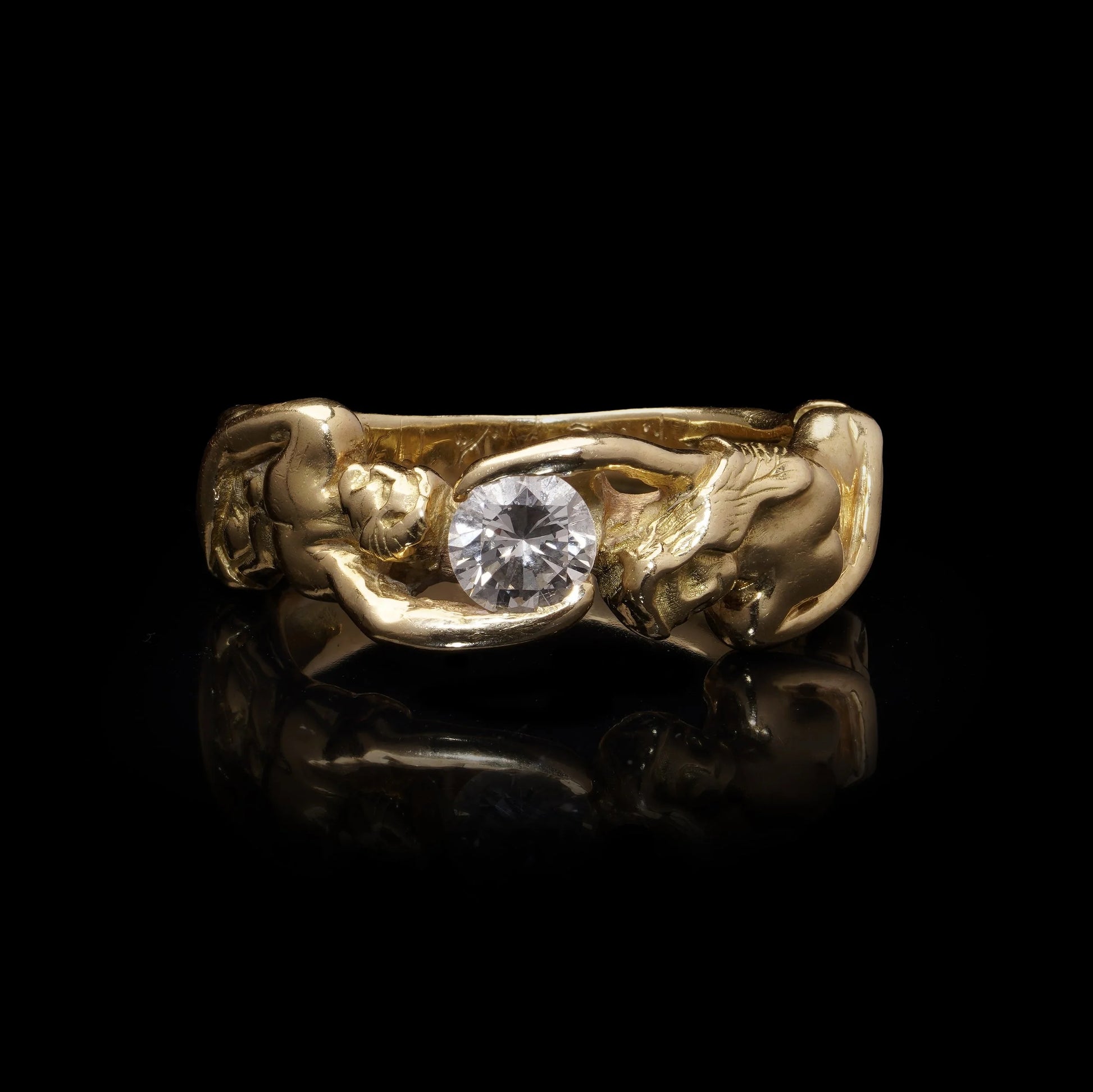 Vintage 18kt Gold Sculptural Figures Ring with Diamond, c.1950–1970