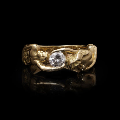 Vintage 18kt Gold Sculptural Figures Ring with Diamond, c.1950–1970