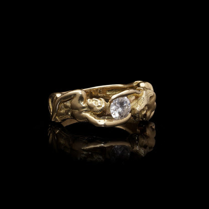 Vintage 18kt Gold Sculptural Figures Ring with Diamond, c.1950–1970
