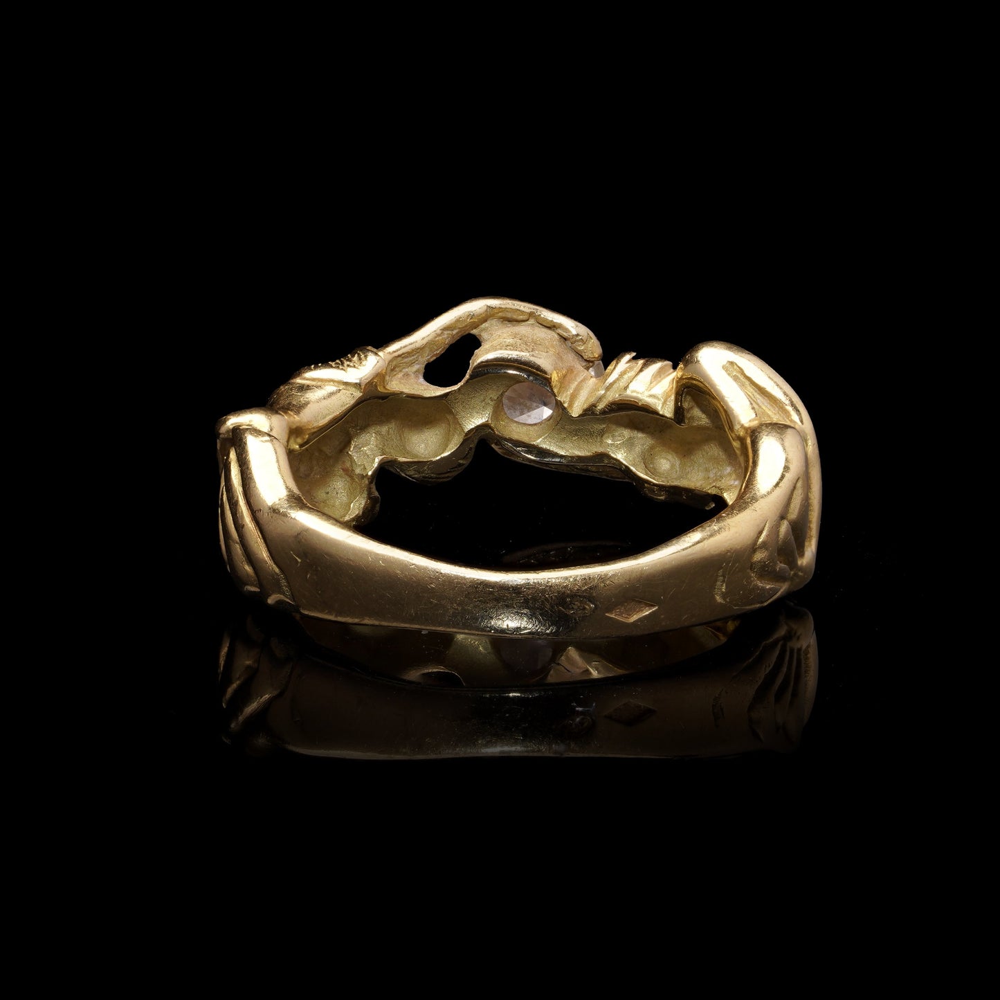 Vintage 18kt Gold Sculptural Figures Ring with Diamond, c.1950–1970