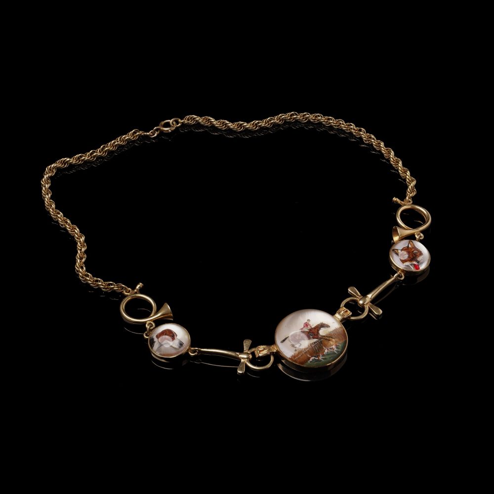 Antique 14 Carat Yellow Gold Essex Crystal Hunting Necklace