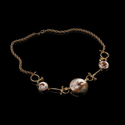 Antique 14 Carat Yellow Gold Essex Crystal Hunting Necklace