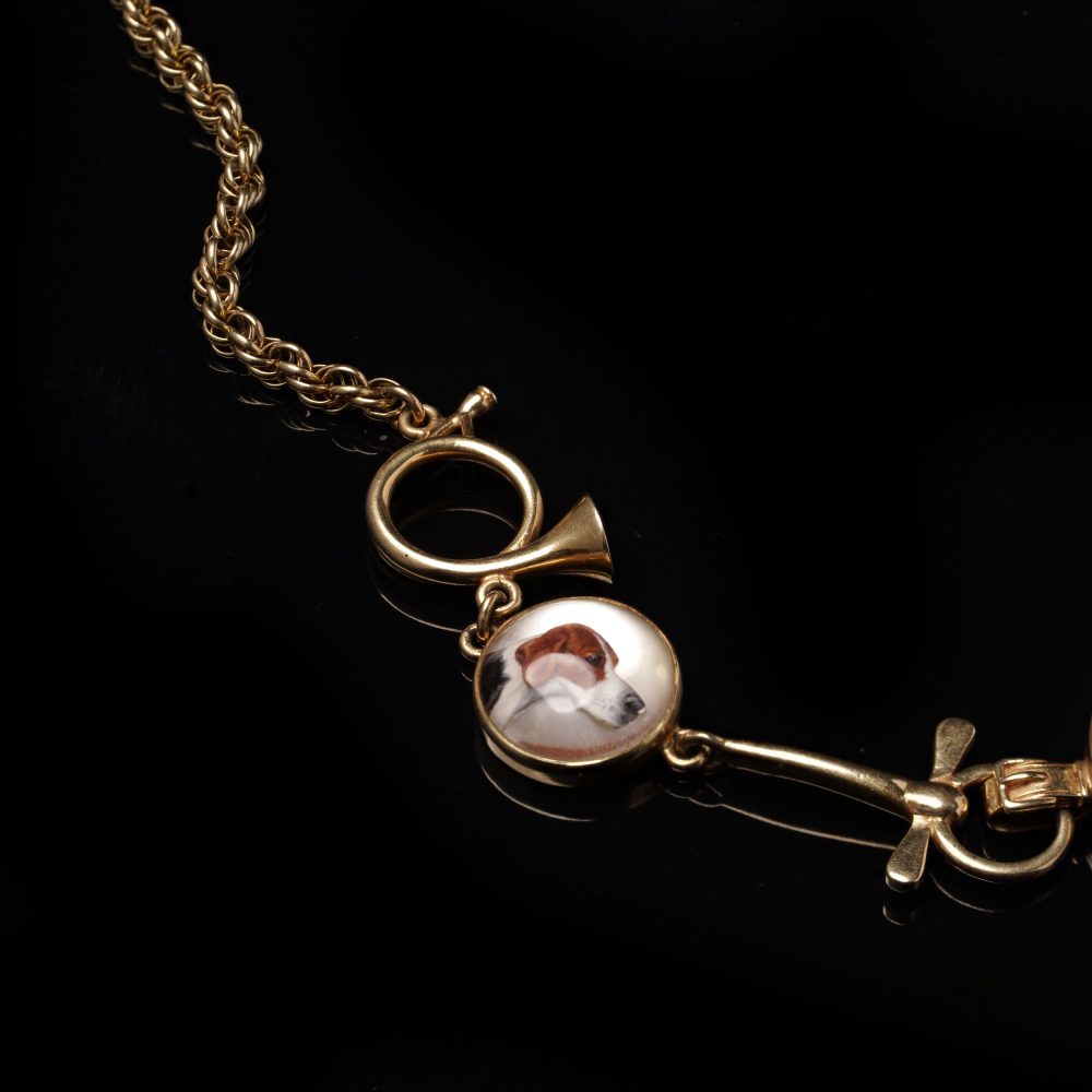 Antique 14 Carat Yellow Gold Essex Crystal Hunting Necklace