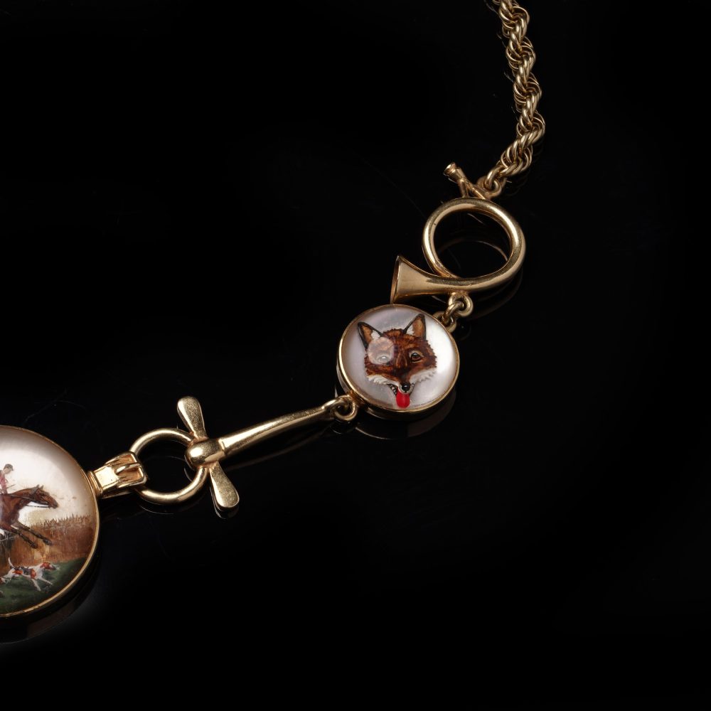 Antique 14 Carat Yellow Gold Essex Crystal Hunting Necklace