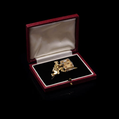 Vintage 18 Carat Yellow Gold And Gem-Set Mechanical “Stealing Time” Brooch Watch