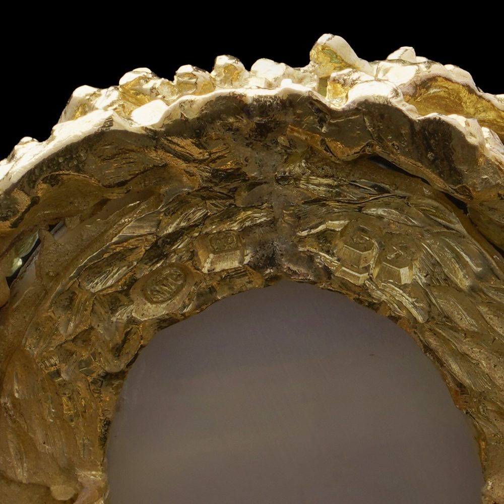 Alan Martin Gard Blister Pearl And Diamond Ring In 18 Carat Yellow Gold