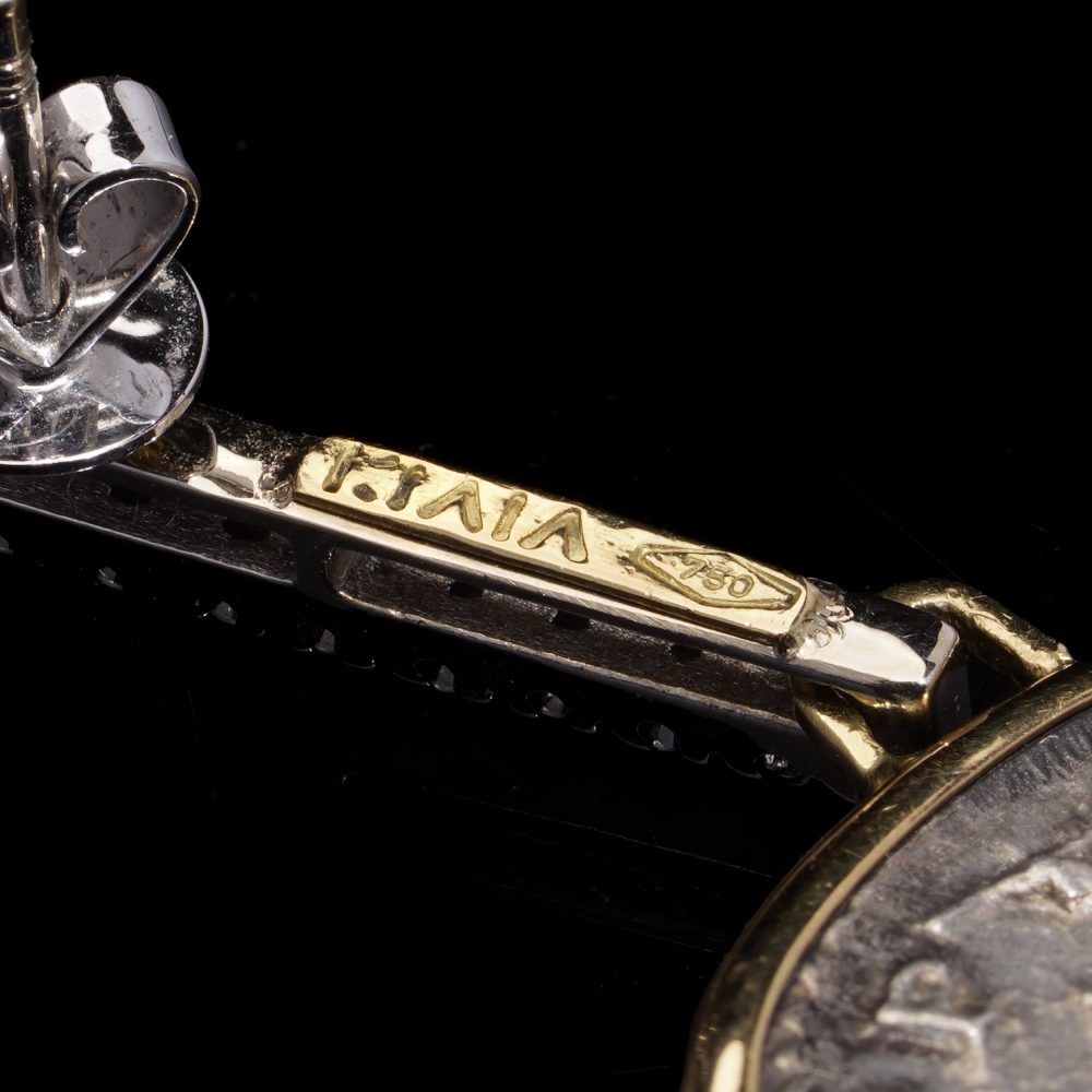 18 Carat Yellow Gold And Silver Roman Coin Earrings With Diamonds