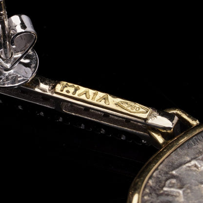 18 Carat Yellow Gold And Silver Roman Coin Earrings With Diamonds