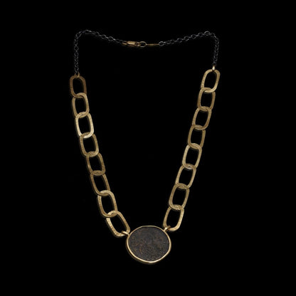 18 Carat Gold Chain Necklace With Byzantine Coin Pendant