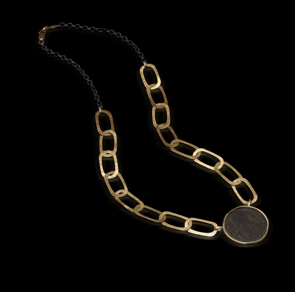 18 Carat Gold Chain Necklace With Byzantine Coin Pendant