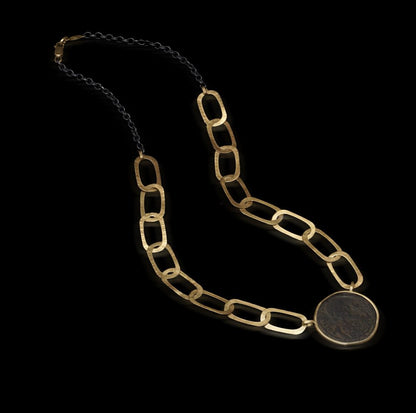 18 Carat Gold Chain Necklace With Byzantine Coin Pendant