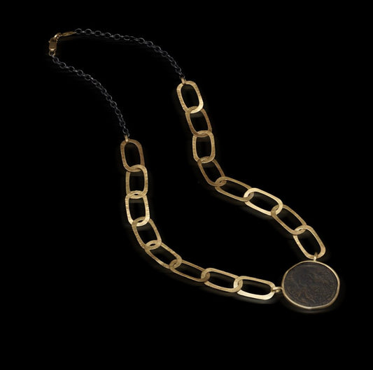 18 Carat Gold Chain Necklace With Byzantine Coin Pendant