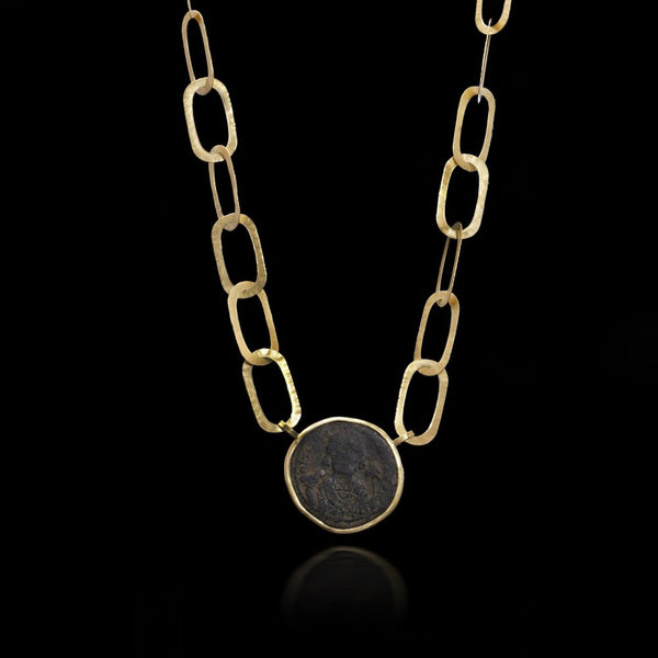 18 Carat Gold Chain Necklace With Byzantine Coin Pendant