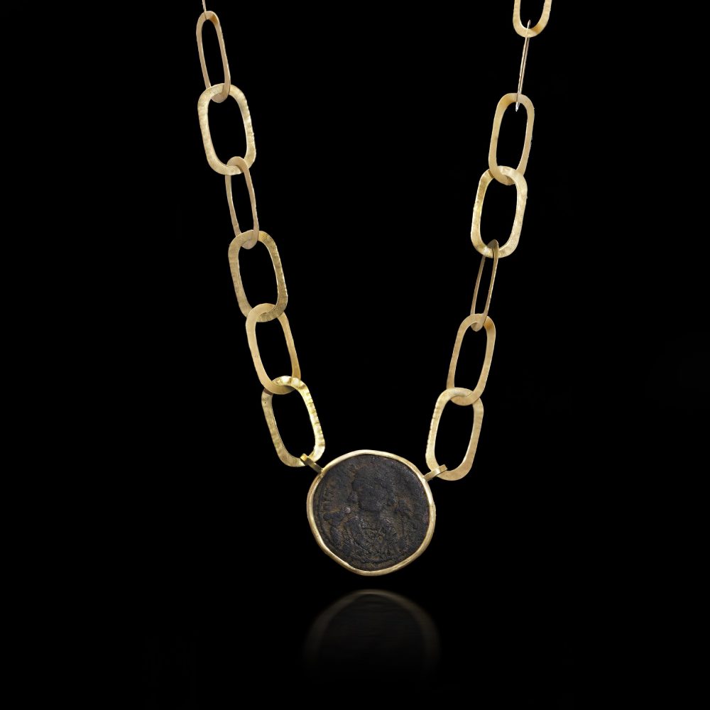 18 Carat Gold Chain Necklace With Byzantine Coin Pendant