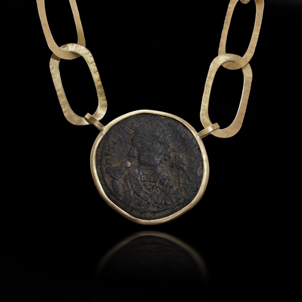 18 Carat Gold Chain Necklace With Byzantine Coin Pendant