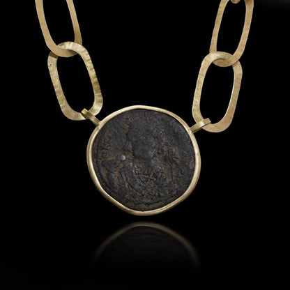 18 Carat Gold Chain Necklace With Byzantine Coin Pendant