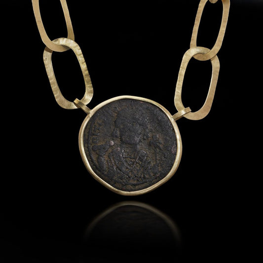 18 Carat Gold Chain Necklace With Byzantine Coin Pendant