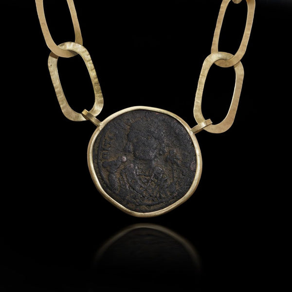 18 Carat Gold Chain Necklace With Byzantine Coin Pendant