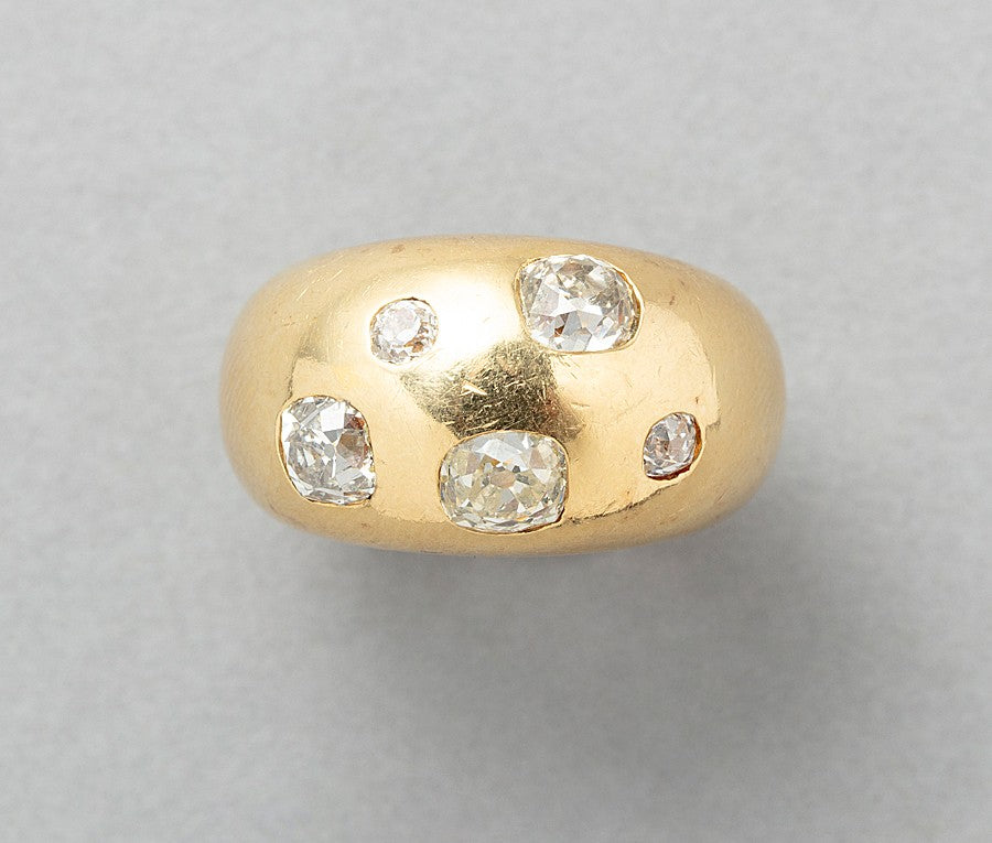Vintage 18ct Gold Bombé Ring with Old Cut Diamonds