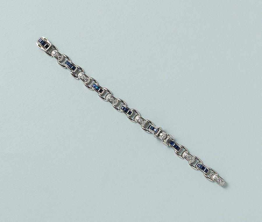 J & L Hartzberg Art Deco Sapphire & Diamond Bracelet in Platinum