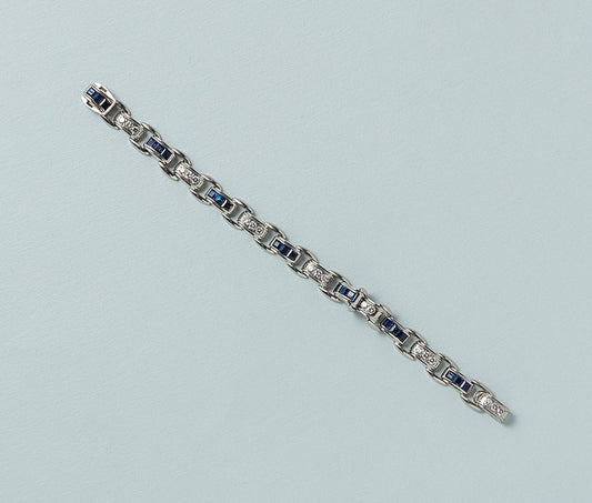 J & L Hartzberg Art Deco Sapphire & Diamond Bracelet in Platinum