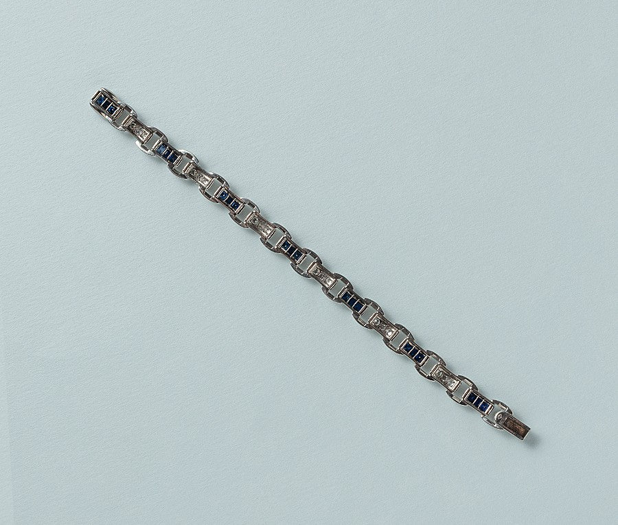 J & L Hartzberg Art Deco Sapphire & Diamond Bracelet in Platinum