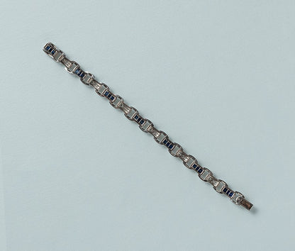 J & L Hartzberg Art Deco Sapphire & Diamond Bracelet in Platinum