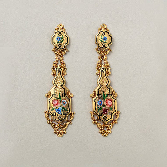 Antique French Gold Drop Day and Night Earrings with Enamel