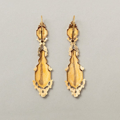 Antique French Gold Drop Day and Night Earrings with Enamel