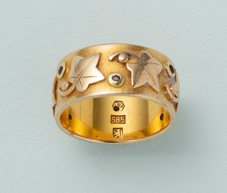 14ct Gold Ivy Band Ring with Rubies