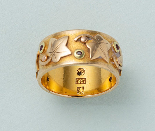 14ct Gold Ivy Band Ring with Rubies