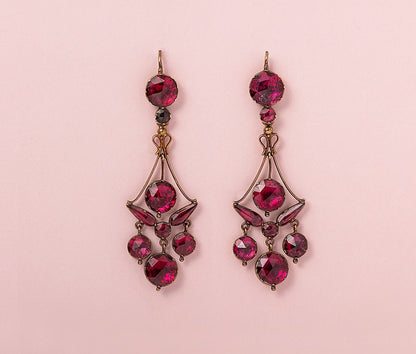 18ct Gold Girandole Earrings with Garnets